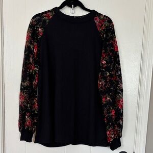 MIHOLL Women's Long Sleeve Top Lace Casual Loose
Blouse Floral Sleeve Black - XL